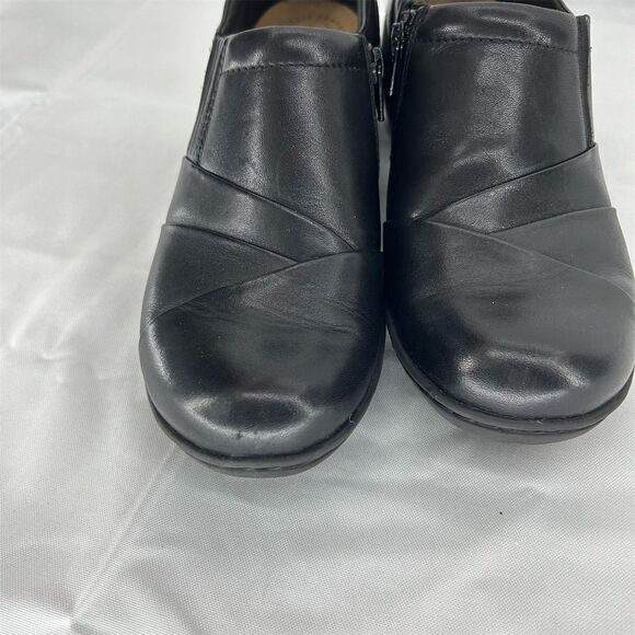 Clarks Women's Channing Essa Black Leather Clogs Size 10 Casual Shoes - Picture 2 of 10